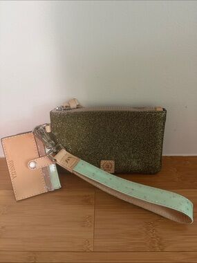 Consuela Olive Green Glitter Wristlet with Mint Strap
